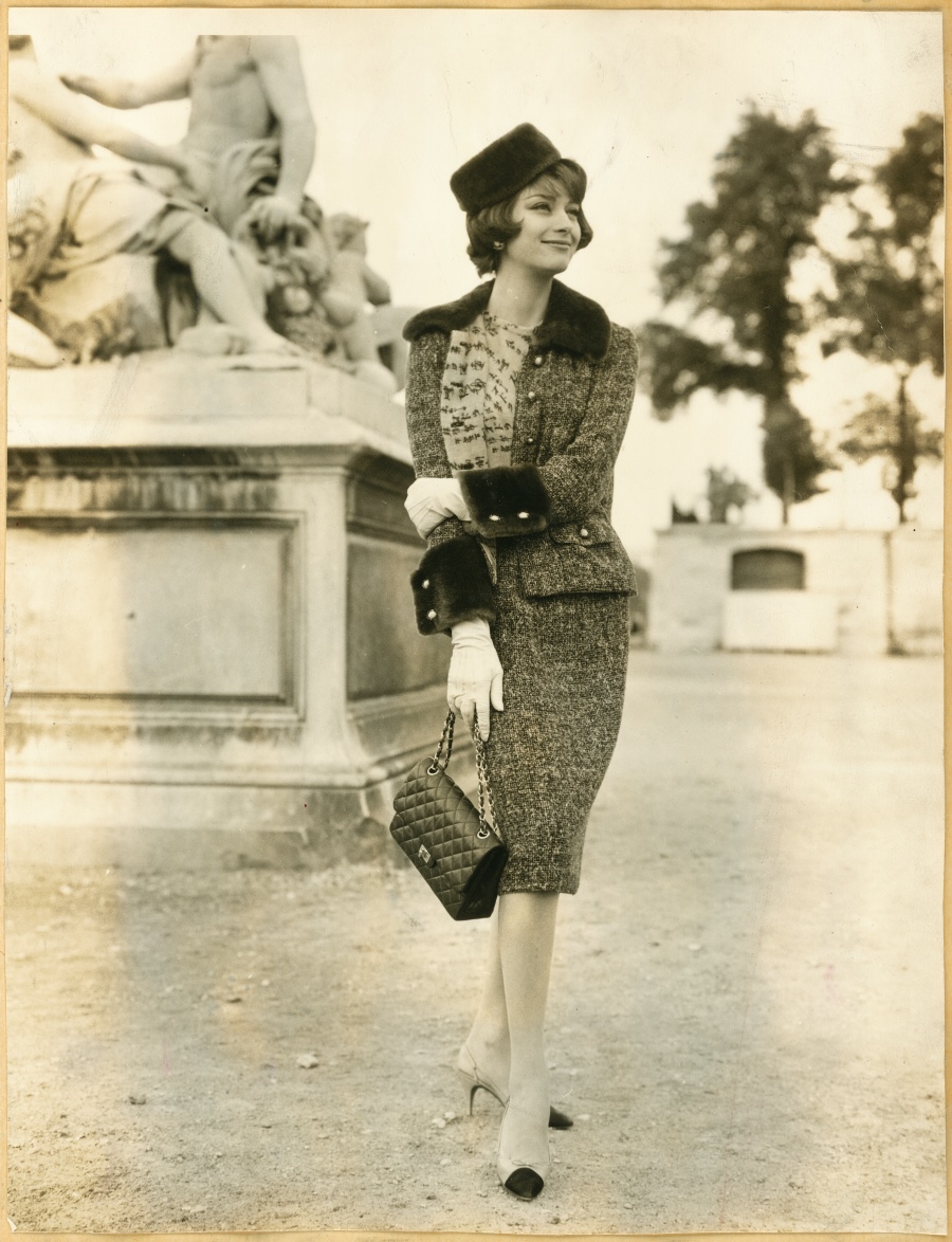 Marie-Hélène Arnaud in a tweed suit 