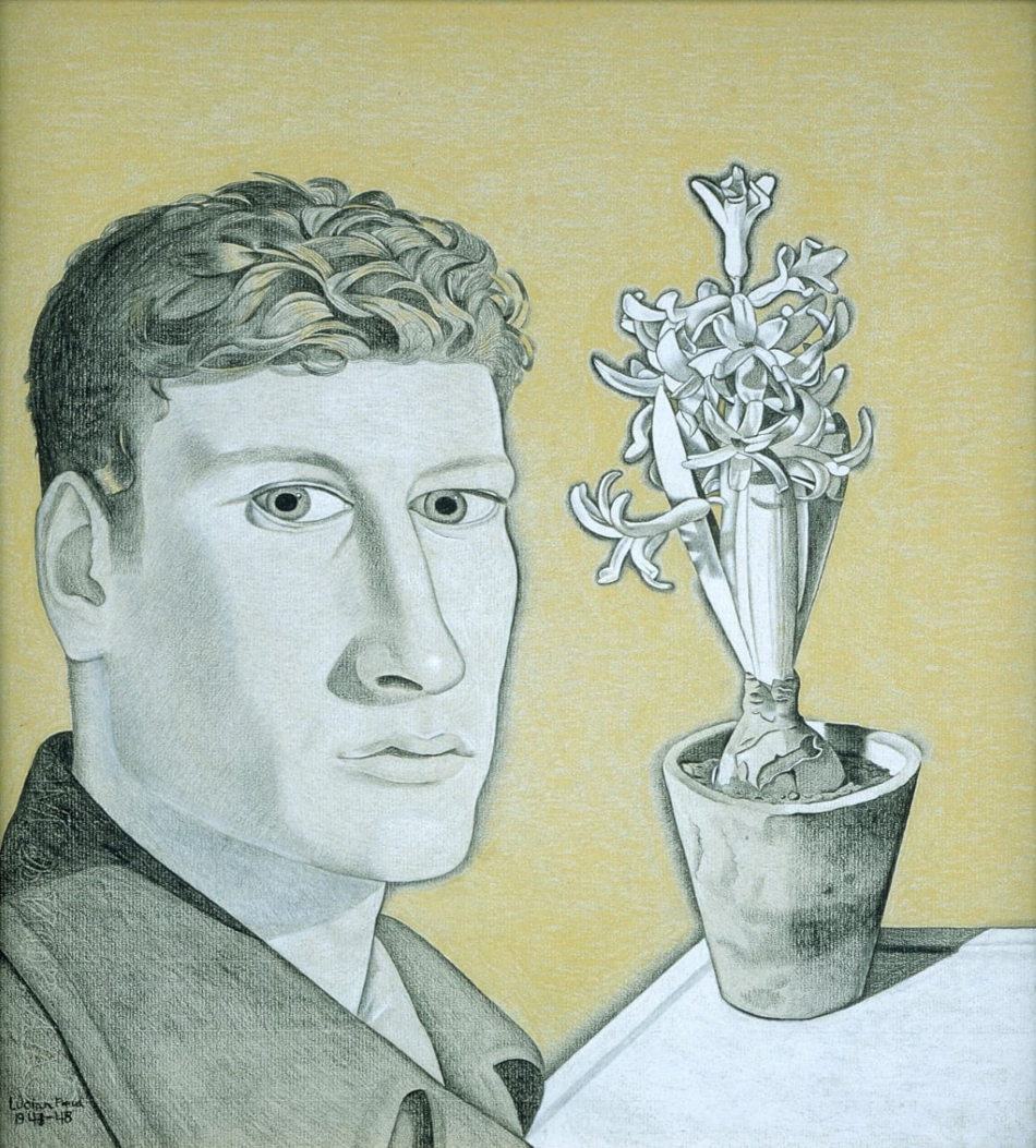 Lucian Freud, Self-portrait with Hyacinth Pot ,1948 Pallant House Gallery, Chichester, (Wilson Gift through the Art Fund 2006) © The Lucian Freud Archive. All Rights Reserved 2022 / Bridgeman Images - Marina WATSON
