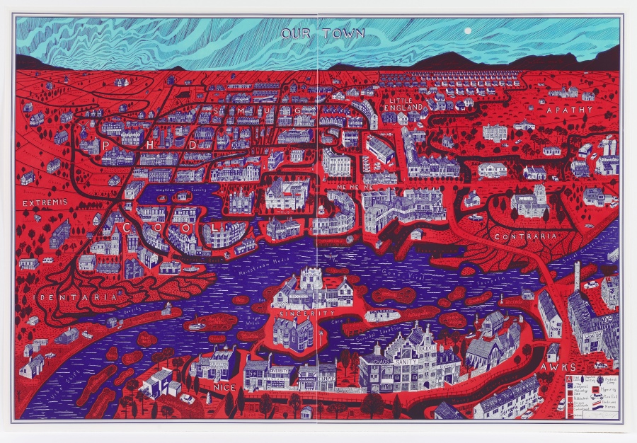 Sir Grayson Perry  Our Town, 2022  Etching109 x 161 cm42 ⅞ × 63 ⅜ in  Edition of 68 plus 2artist’s proofs© Grayson Perry. Courtesy the artist,  Paragon | Contemporary Editions Ltd and Victoria Miro. Image 2