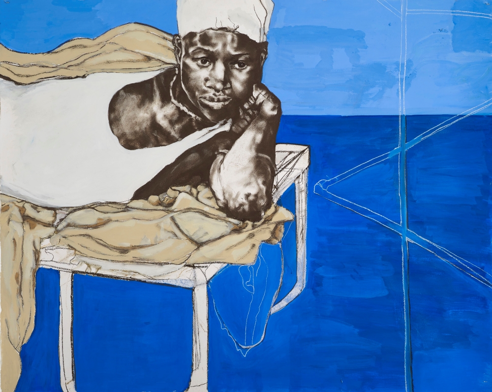 Claudette Johnson, Kind of Blue, 2020 Gouache, pastel ground, pastel, 121.92 x 152.4 cm Private collection © Claudette Johnson. Image courtesy the artist and  Hollybush Gardens, London Photo: Andy Keate. Image 2