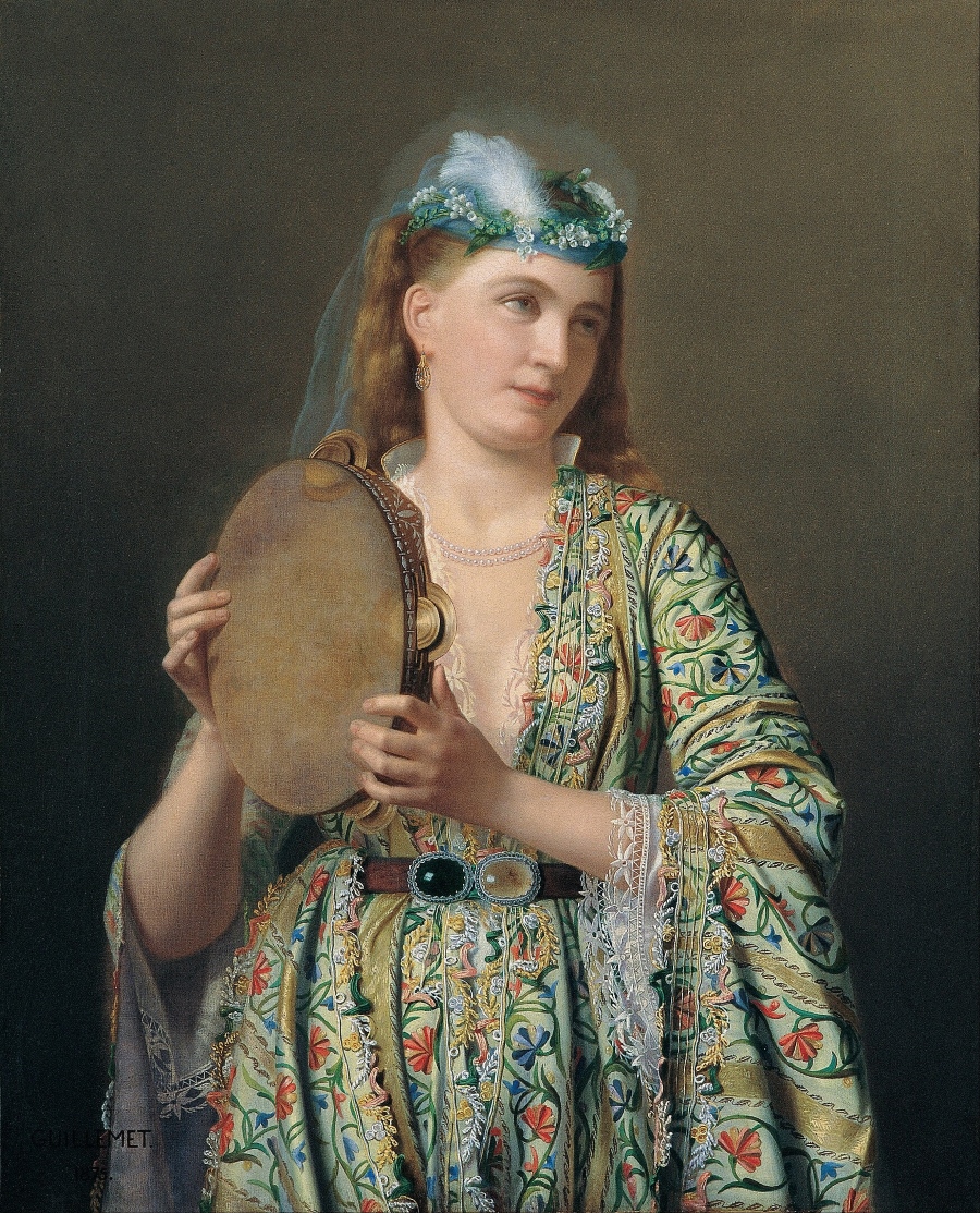 Lady from the Ottoman Court playing the Def. Painting by Pierre-Désiré Guillemet, 1875. Orientalist Painting Collection, Pera Museum. Image 2