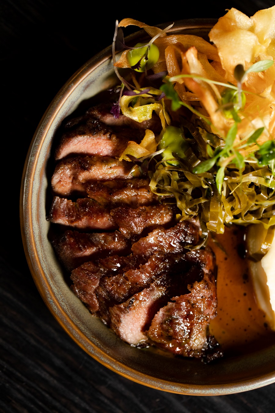 Parsnips, pickled cabbage, sirloin
