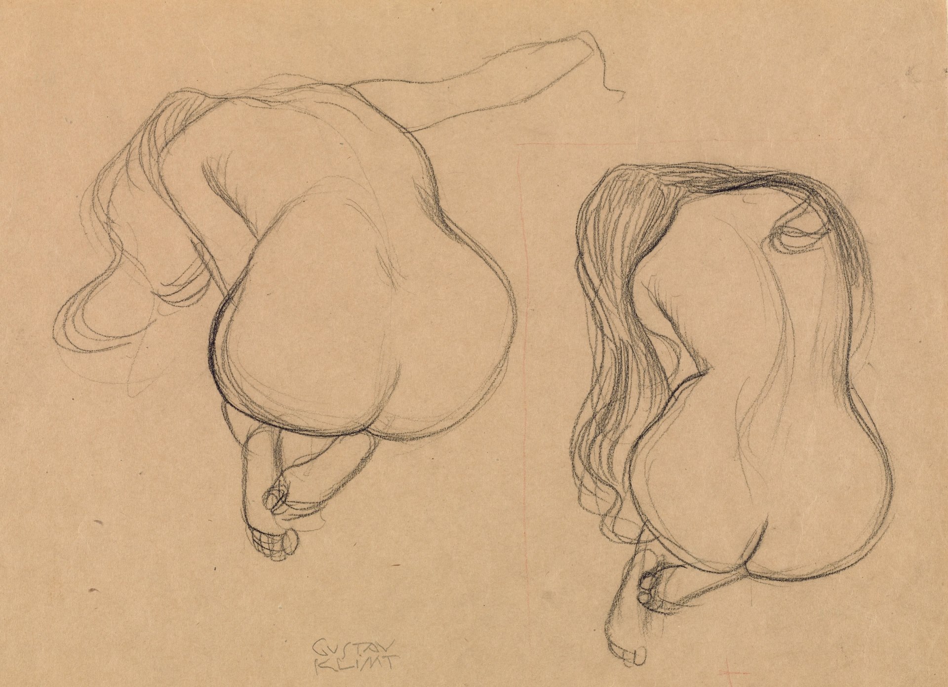 Gustav Klimt ‘Two Studies of a Seated Nude with Long Hair’, circa 1901-1902